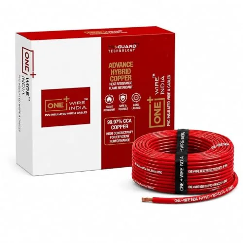 ONE+ WIRE INDIA Lite 90m Single Core CCA Copper Wire | 1100V FR PVC Insulated Cable | | Fire Retardant Electrical Wire for Home & Industrial Wiring (Red, 2.5 SQMM)