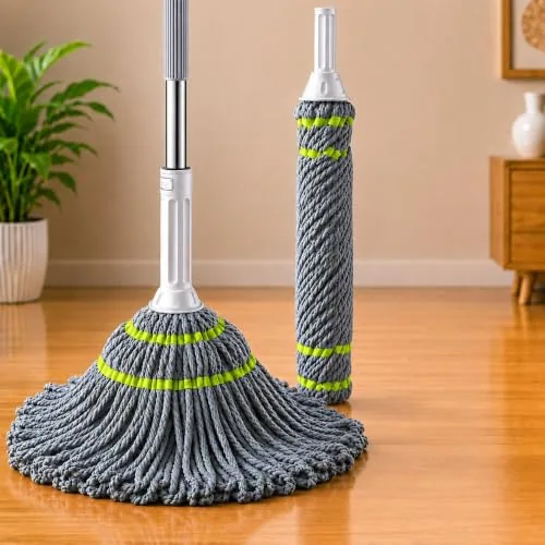 Shasvat Microfiber Twist Mop with Long Handle | Super Absorbent Floor Cleaning Mop | Easy Twist Wringing Wet & Dry Cleaner for Tile, Marble, Granite & Wooden Floors | Home, Kitchen & Bathroom Cleaning