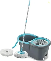 3D METRO SUPER STORE Gamma with 360 Spinner 2 Microfiber heads & Twin Bucket Mop Set (Grey, Blue)