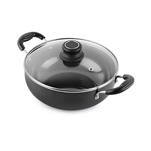 CELLO Classy Hard Anodised Non-Stick Kadhai 3.5 Liter with Glass Lid with Induction Base, Black