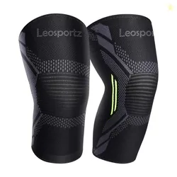 Leosportz 2 Pack Brace, Compression Sleeve Unisex, Running,Gym, Hiking Knee Support Green, Black