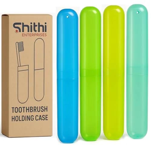 SHITHI Toothbrush Travel Case – Portable & Hygienic Holder with Cover for Home, Travel & Camping – Durable, Lightweight & Ventilated – Made in India (4 Pack)