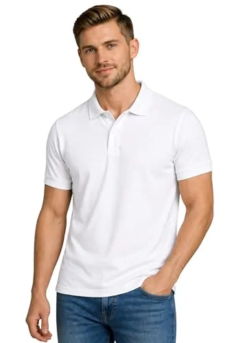 INKKR Men's Polo Neck Solid White Half Sleeve T-Shirt,XS to 3XL