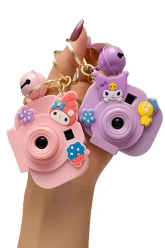 ERBIL Plastic Cute Mini Projector Camera Toy with Bell for Kids and Girls, Kawaii Style Multicolor Design, Light Projection Feature, Fun Cartoon Keychain for Bags, Pouches [ Multicolor ] (2-PCS)