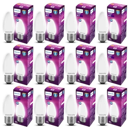 PHILIPS 4 Watt 400-Lumen LED Frosted Candle E27 Base (Cool White, Pack of 12) - Decorative, Ambience for Chandeliers, Wall Lights, Desk Lamps, Floor Lamps
