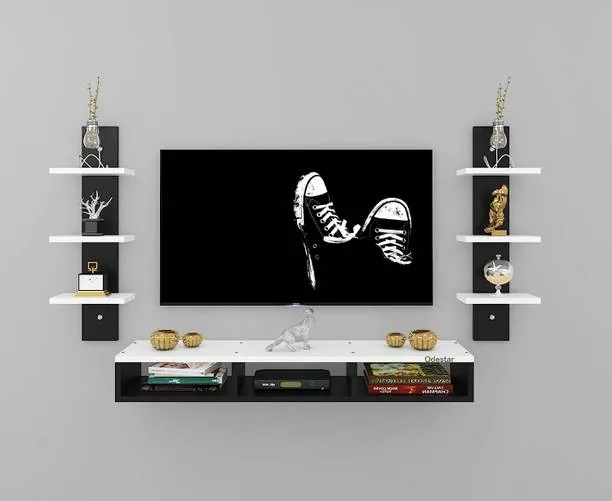 Odestar Odestar Engineered Wood TV Entertainment Unit Set Top Box Stand, Mounted TV Unit Engineered Wood TV Entertainment Unit Finish Color - Black, D