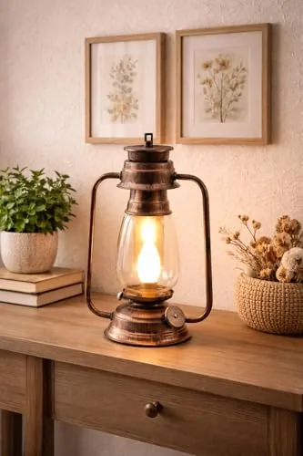 Tu Casa Transparent Glass Shade With Copper Metal-Iron Base Table Lantern Lamp | Elegant Bedside & Desk Lamp For Bedroom, Living Room, Office, Home Décor & Gifting (Height-12.5 Inch/No Blub Included)