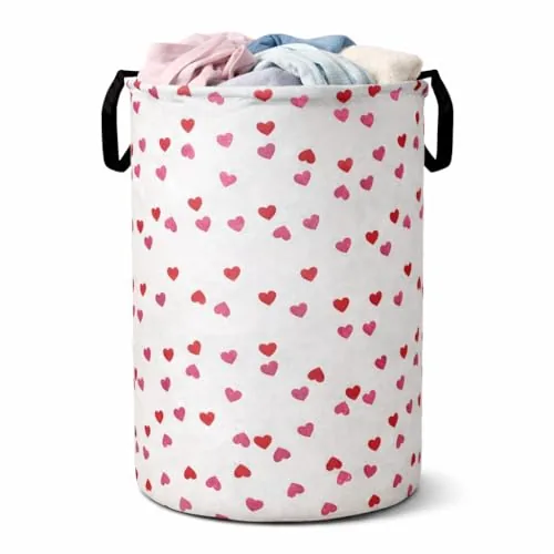 BB BACKBENCHERS Printed Laundry Basket 48L | Foldable Storage Bag with Handles | Multipurpose Clothes Hamper for Bedroom, Bathroom & Dorm | Non-Woven Fabric (Heart Print) | Grey | Pack of 1