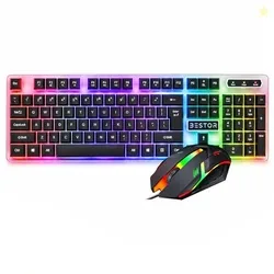BESTOR RGB Gaming Keyboard and Mouse Combo Silent Keys Multi-Color LED Backlight Lightweight Ergonomic Mouse Precision Control Plug & Play USB Wired S