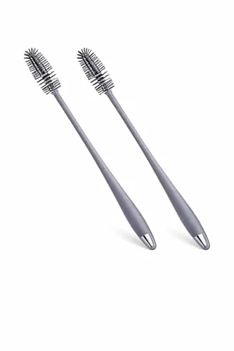 2 Piece Silicone Bottle Cleaning Brush Set with 12 Inch Long Handle, Flexible Narrow Neck Cleaner for Water Bottles, Glasses, Vases and Sports Bottles, Kitchen Cleaning Tool