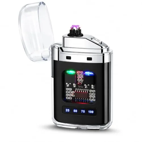 USB Rechargeable Dual Arc Lighter with LED Display, Windproof Flameless Plasma Lighter, Compact Portable Design for Outdoor Camping Travel (Multicolor)