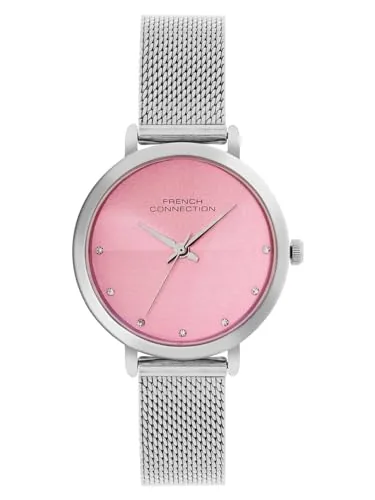 French Connection | Analog Pink Dial | Silver Stainless Steel | Watch for Women - FCN049A