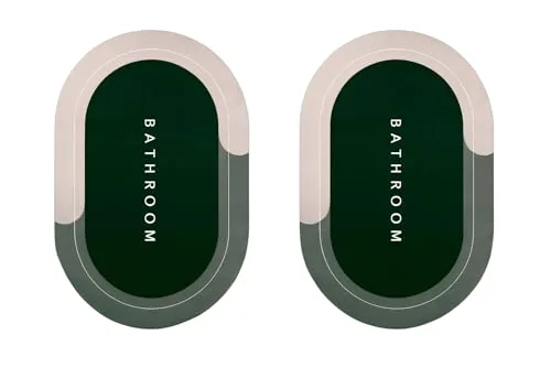Cortina Pack of 2 Quick Dry Water Absorbing Rectangular Silicon Floor Mat | Anti-Skid & Non-Slip Cushion Doormat for Home, Kitchen, Office, Washroom | 60x40cm (Green)