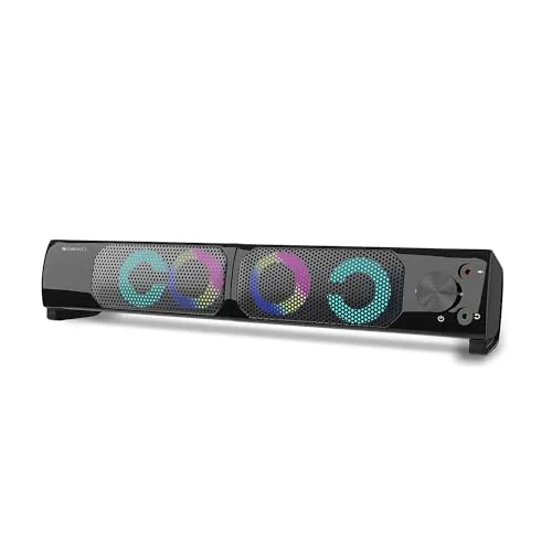 ZEBRONICS Wonder BAR 10, 2.0 USB Computer Speakers, 10 Watts, 2-in-1 Design, USB Powered, RGB Lights, AUX, Volume Control, Headphone/Mic Port, for Laptops & Desktop