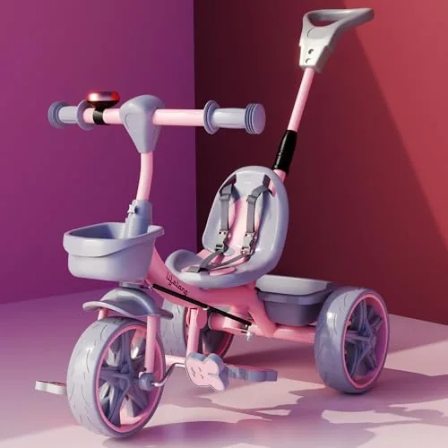 Lifelong Trike Cycle for Kids 2-5 Years - Tricycle for Boys & Girls with 3 EVA Wheels, Bell, Basket & Parental Control - 30 kg Capacity (Pink & Grey)
