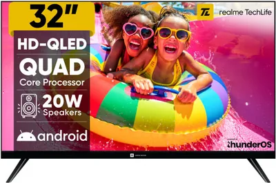 80 cm (32 inch) QLED HD Ready Smart Android TV 2026 Edition with Thunder OS, Live TV, Netflix, 100+ Apps, 20W Speakers, 300 Nits Brightness, Bezel-les