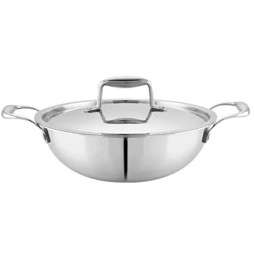 Mumma's LIFE Kadai for Cooking Stainless Steel, 3L Triply Stainless Steel Kadai for Cooking with Lid, 24 cm Diameter, 2.5 mm Thick Heavy Bottom for Gas & Induction | Perfect for Deep Frying