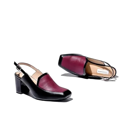 OCEEDEE Dorothy Women's Workwear 2.5 Inches Block Heels Loafers with Adjustable Buckle Slingback | Maroon