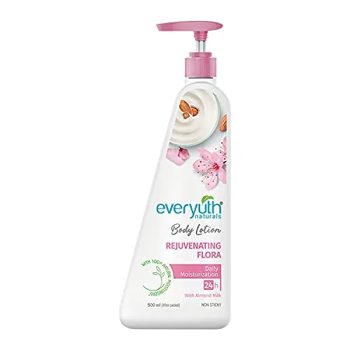 Everyuth Naturals Rejuvenating Flora Body Lotion | 24Hr Hydration | Smooth, Radiant & Healthy Skin | With 100% Natural Almond Milk | Daily Moisturization for All Skin Types - 500ml Bottle