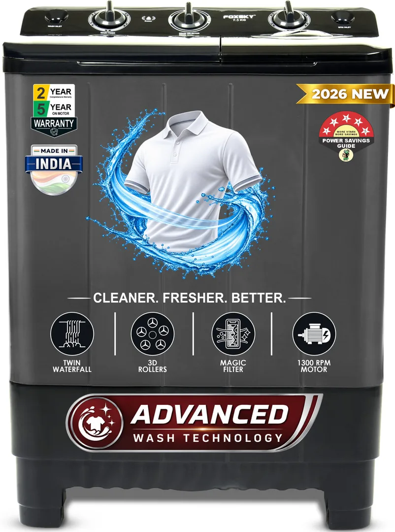 FOXSKY 7.5 kg Semi Automatic Top Load Washing Machine Grey