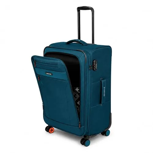 Nasher Miles Berlin Expander Soft-Sided Polyester Check-in Luggage 24 inch | 65cm | 8 Wheels Medium Trolley Bag for Travel | Suitcase (Teal)
