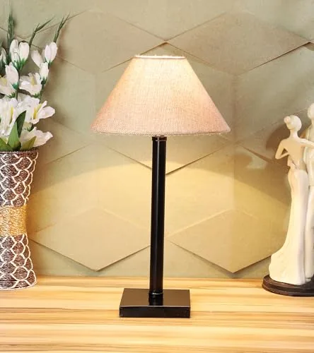 tu casa Off White Cotton Flex Shade with Black Metal-Iron Base Table Lamp | Elegant Bedside & Desk Lamp for Bedroom, Living Room, Office, Home Décor & Gifting (Height : 19 Inch/No Blub Included)