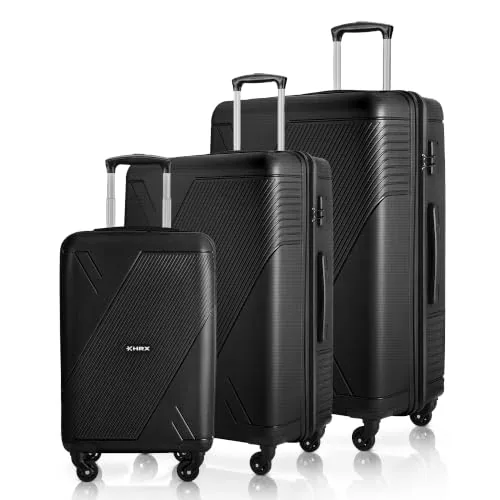 HRX Icon 3Pc Set Haileys Black Polypropylene Hard Shell Suitcase Set - Premium Travel Trolley Bags with 4 Spinner Wheels, Number Lock & Water Resistant Body