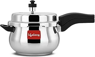 Lifelong Stainless Steel Curve Pressure Cooker 5Liters | Induction & Gas Stove Compatible with Outer Lid, ISI Certified & Lock System | Safe & Durable