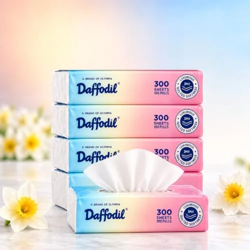 DAFFODIL 3 Ply Facial Tissue Soft Pack – 500 Pulls / 1500 Sheets | Ultra Soft & Absorbent Facial Tissue | Made from Virgin Pulp | 100 Pulls x Pack of 5 | Tissue Paper for Home, Office & Car