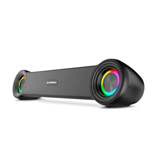 Nu Republic Partybox 180 with 18W Output, Upto 6 Hrs Playtime, 52mm Dynamic Driver, Vibrant RGB Light Bluetooth Soundbar (Black)