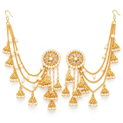 ZENEME Traditional Stylish Gold Plated Polki & Pearl Bahubali Jhumki Jhumka Earrings Jewellery For Girls And Women (Bahubali Earring)