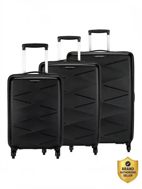 Kamiliant by American Tourister Hard Body Set of 3 Luggage 4 Wheels - (Small 55 Cm | Medium 68 Cm | Large 79 Cm)Combination Lock - Triprism - Black