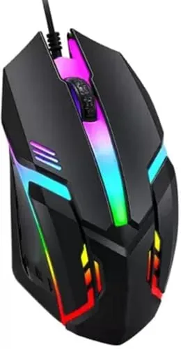 Dezful Uzi Wired Gaming Mouse with Rainbow LED Light | 4 Button USB Mouse for PC/Laptop/Desktop | 2400 DPI Adjustable (800/1200/1600/2400) | Ergonomic Plug & Play Gaming Mouse for Windows/Mac