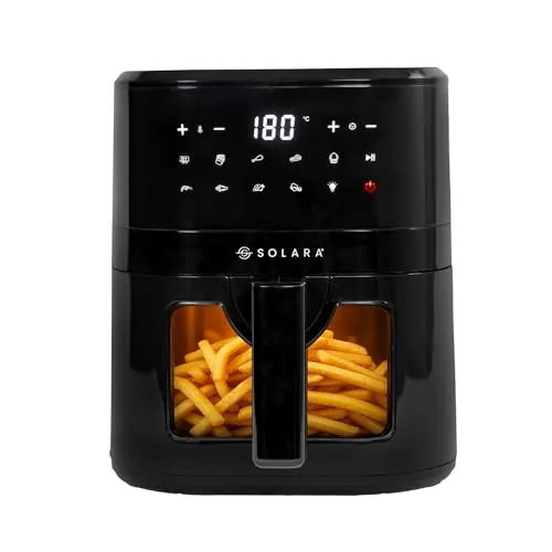 SOLARA Air Fryer For Home 4.5L with See Through Window, 10 Preset menus, 360° High Speed Air Circulation for Fry, Grill, Roast & Bake,Uses upto 90% less fat, 1500 Watts, Digital Touch Control, Black