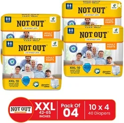 NOT OUT Pant Style Adult Diaper | Waist Size 42-65 Inch | 12-Hour Overnight Protection Pant Diapers - XXL (40 Pieces)