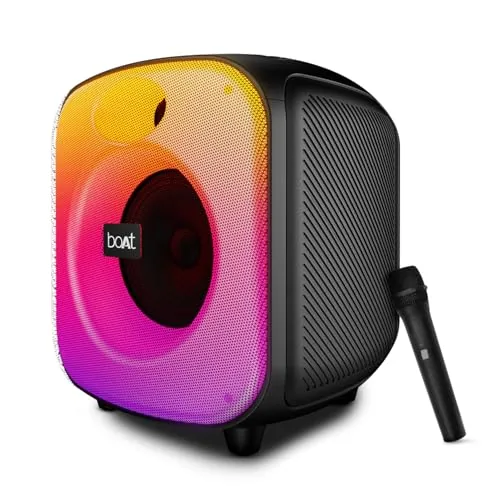 boAt PartyPal 65 Pro, 42W Signature Sound, Wireless Karaoke Mic, 8H Battery,RGB LEDs, TWS, Bass Boost, Multi Port, Portable Wireless Bluetooth Speaker (Premium Black)