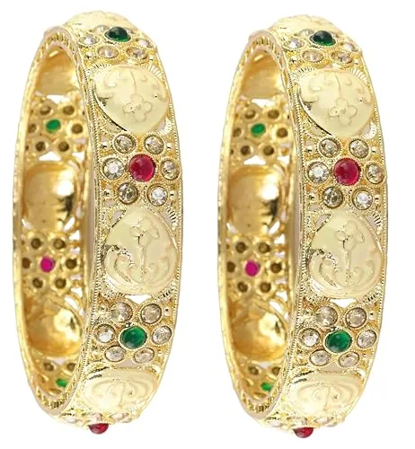 NMII Traditional Gold Plated Metal Bangles Kada Set For Women & Girls With Zircon Diamond Stone | Women's Bangles | Premium Kada Set For Wedding, Party, Occasions Fashion Jewelry- (MAH129-2.4)