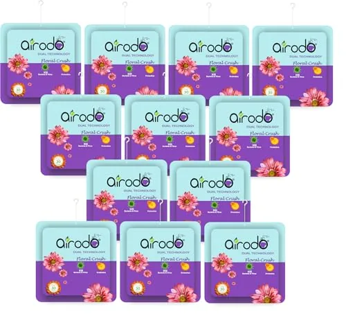 AIRODO Air Room Freshener Power Pocket Gel, Fragrance Booster, Lasts Upto 30 Days, Skin Friendly, Home Fragrance Fresh Scents for Bathroom, Toilet, Living Room, Office (Floral Crush, Pack of 12)
