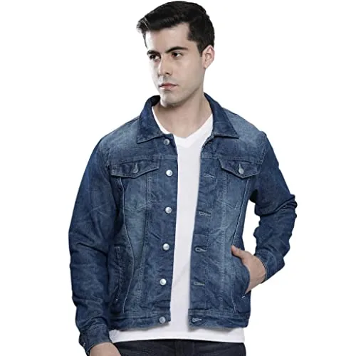The Indian Garage co Men Blue Slim Fit Solid Denim Trucker Jacket