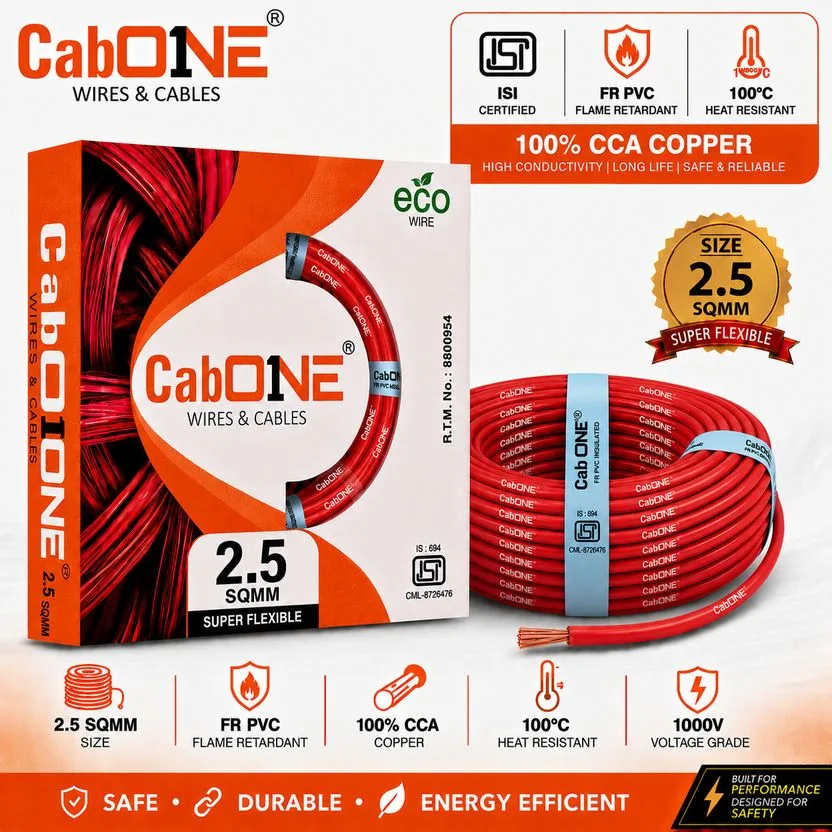 CabONE Lite 2.5 Sqmm CCA Copper Wire | 90m | Single Core | FR PVC...more