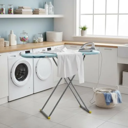 FLIPZON Premium Wooden 13" Unique Ironing Board with Heatproof Iron Holder | Foldable & Height Adjustable, Sturdy Frame | Compact & Space Saving Design (115 x 37 cm) (Pale Sky Blue)