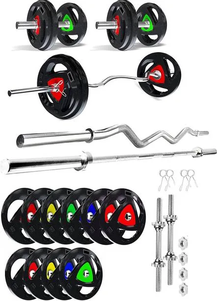 YMD 50 kg Professional Metal Integrated Rubber Plates (2.5X4 5x4 10X2) 4FT Curl, 5FT Strt Home Gym Combo