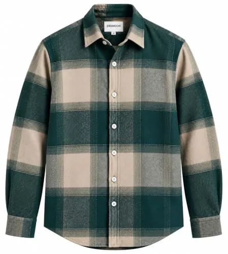 DEEMOON Men's Premium Cotton Flannel Checkered Shirt | Full Sleeve Plaid Casual Button-Down | Regular Fit | Winter & Autumn Wear | Size - M | Color - Green