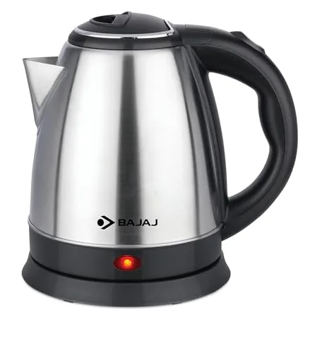 Bajaj KTX 1.5 Litre DLX Electric Kettle | 1350W Kettle With Stainless Steel Body | Cordless Operation | Auto Shut-Off Mechanism | 2-Yr Warranty 【Silver & Black】