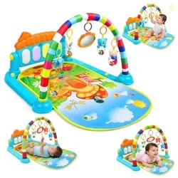 3 in 1 Baby Play Gym Mat Made of ABS High Grade Plastic, Musical Piano, Hanging Rattles, Mirror & Colourful Activity Arch for Infants and Newborns