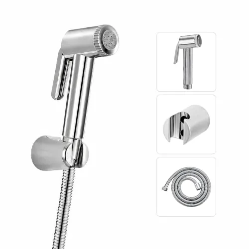 Amazon Basics Health Faucet Set for Bathroom | Premium ABS Jet Spray Gun with 1.5M Stainless Steel Hose & Wall Hook | Toilet Bidet Sprayer, Hand Shower for WC & Personal Hygiene | Pack of 1