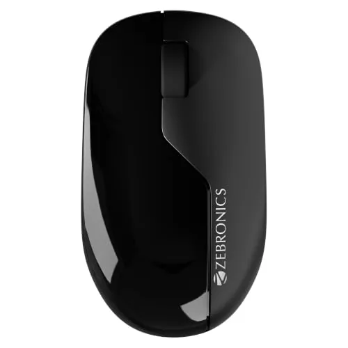 ZEBRONICS Freego 10 Wireless Mouse, 2.4GHz, 1200 DPI, 3 Buttons | High Precision, Dual-Hand Design, Dual-Tone Finish, Power Saving Mode, Nano Receiver, Works on Most Surfaces (Black)