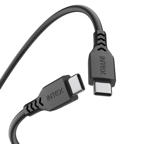 Intex Speed 65W Type C to C Fast Charging & Data Sync, Tangle Free Cable, 480Mbps Compatible For Laptop, BT Speaker, Mobile, Tablet, TWS & Other Type C Devices, Strong PVC Cable - Black