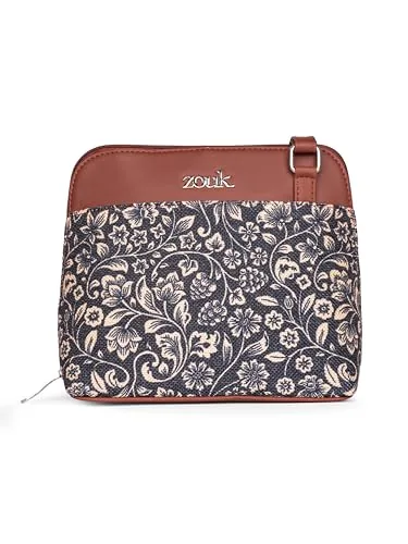 ZOUK FloMotif Floral Printed Vegan Leather Black Out Of Office Sling Bag With Adjustable Strap For Women's Girls
