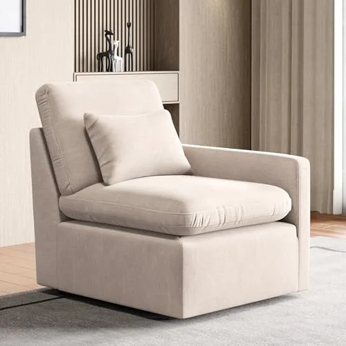 Home Centre | Nolan Fabric 1-Seater Right Arm Sofa with Cushion | Sofa for Living Room | Solid Wood | Beige | 1 Year Warranty